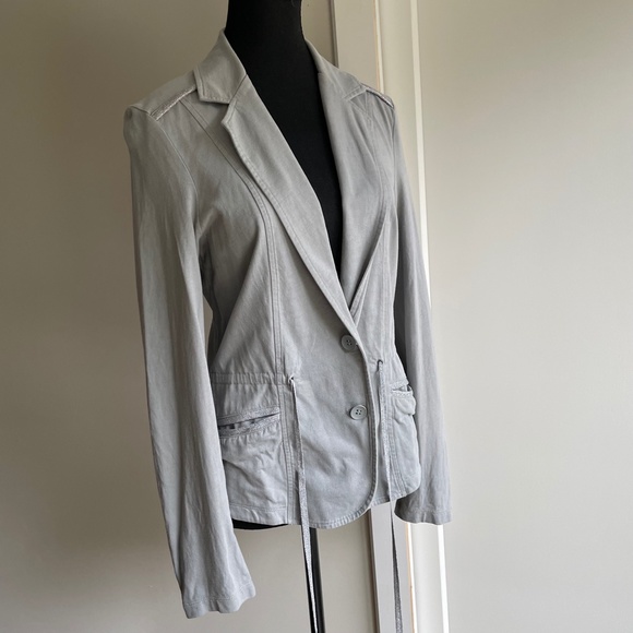 Sandwich Fitted Cinched Waist Grey Cotton  Blazer with Silver Trim - Picture 11 of 14